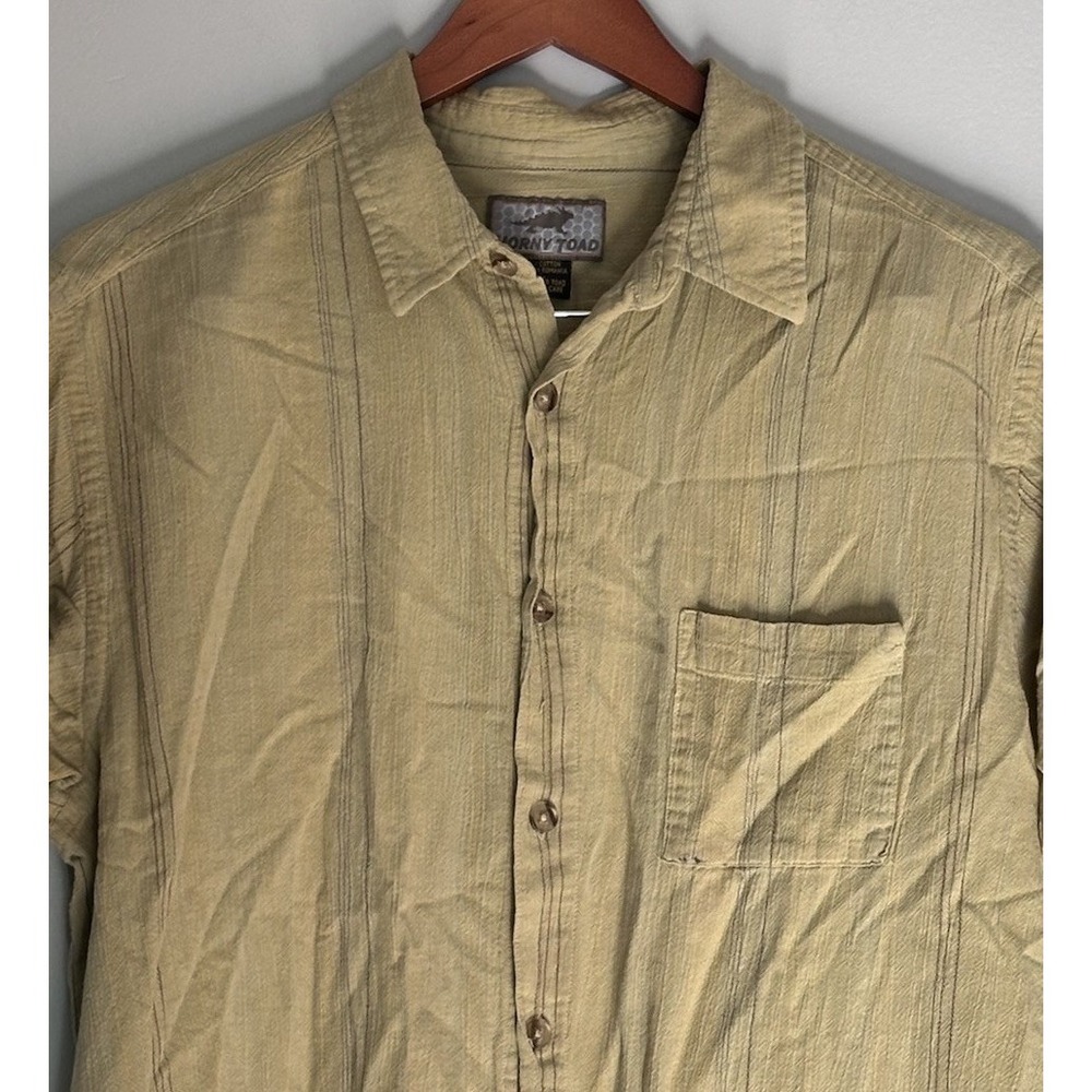 Horny Toad Cotton Button Down Short Sleeve Camp Shirt Large Textured Stripes Y2K
